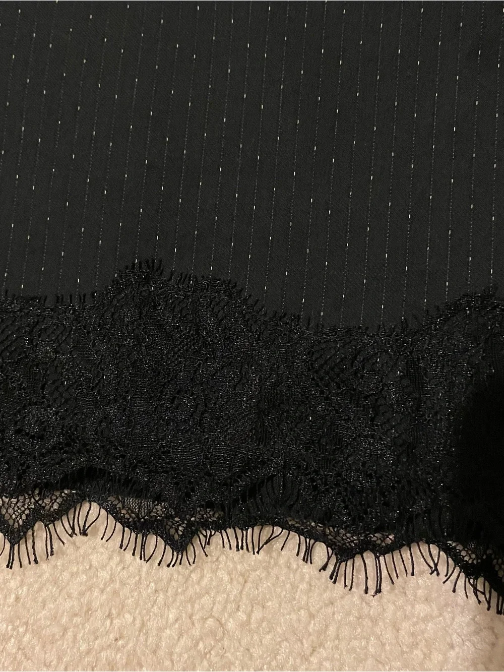 LOFT Black Pinstripe Lace Trim Pencil Skirt size 10 LIKE NEW